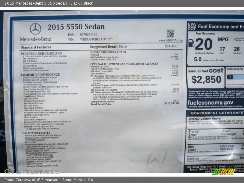 Black / Black 2015 Mercedes-Benz S 550 Sedan