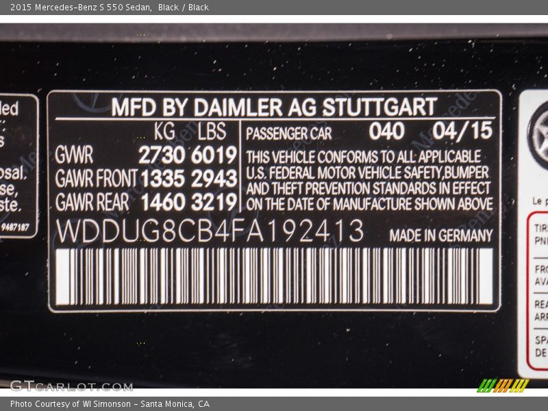 Black / Black 2015 Mercedes-Benz S 550 Sedan