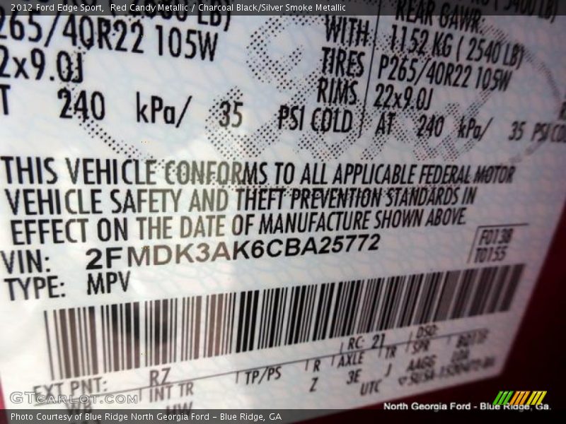 Red Candy Metallic / Charcoal Black/Silver Smoke Metallic 2012 Ford Edge Sport