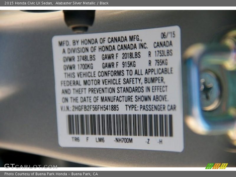 Alabaster Silver Metallic / Black 2015 Honda Civic LX Sedan