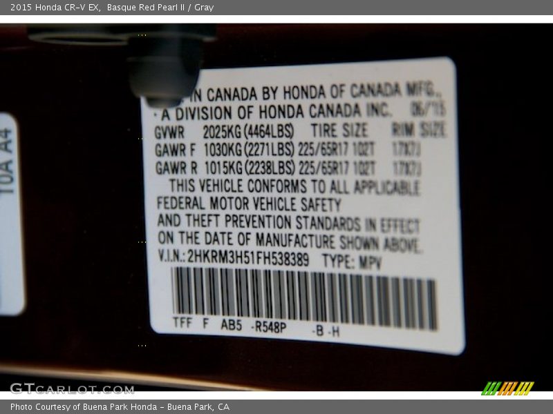 Basque Red Pearl II / Gray 2015 Honda CR-V EX