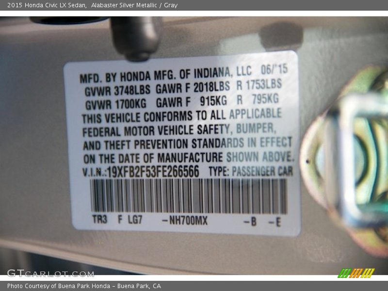 Alabaster Silver Metallic / Gray 2015 Honda Civic LX Sedan