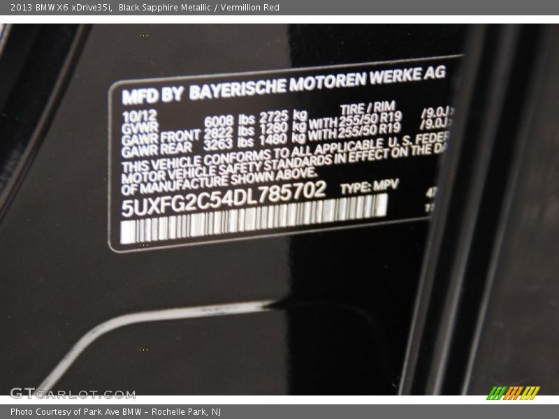 Black Sapphire Metallic / Vermillion Red 2013 BMW X6 xDrive35i