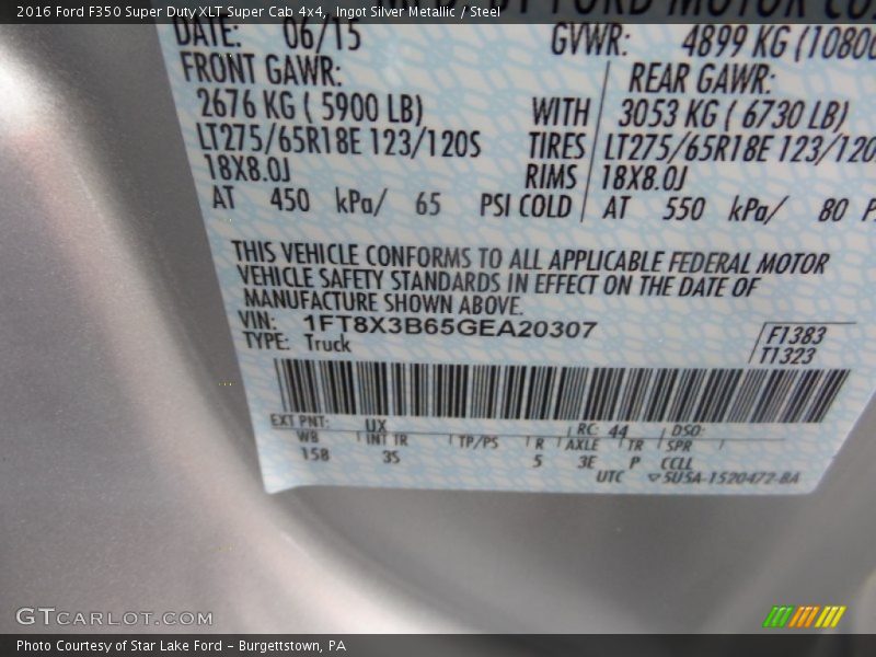 2016 F350 Super Duty XLT Super Cab 4x4 Ingot Silver Metallic Color Code UX