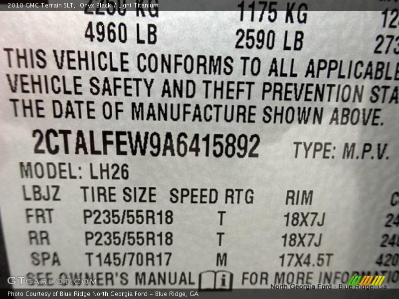 Onyx Black / Light Titanium 2010 GMC Terrain SLT
