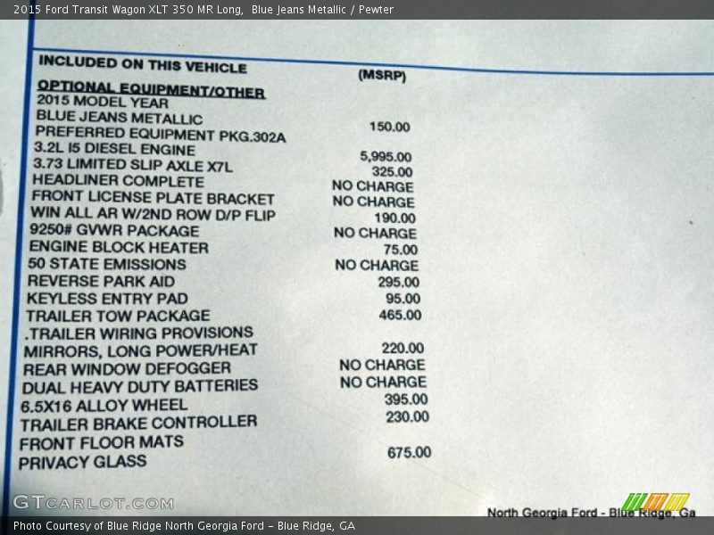 Blue Jeans Metallic / Pewter 2015 Ford Transit Wagon XLT 350 MR Long