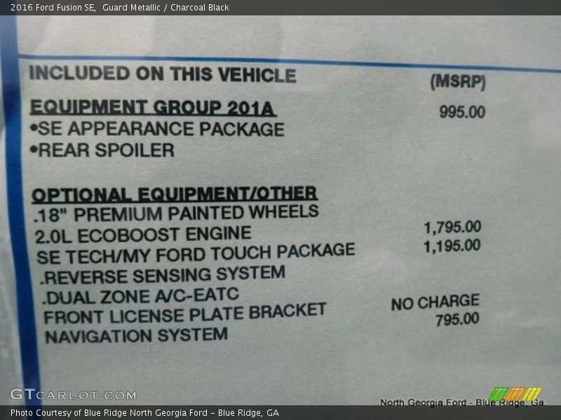 Guard Metallic / Charcoal Black 2016 Ford Fusion SE