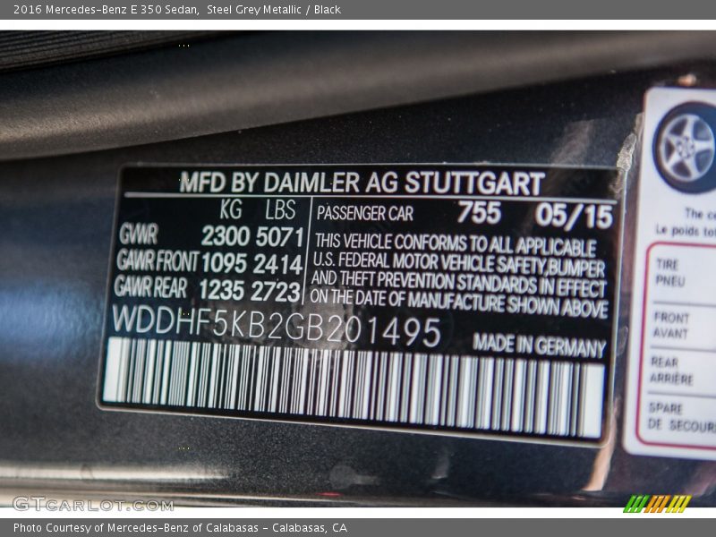 Steel Grey Metallic / Black 2016 Mercedes-Benz E 350 Sedan