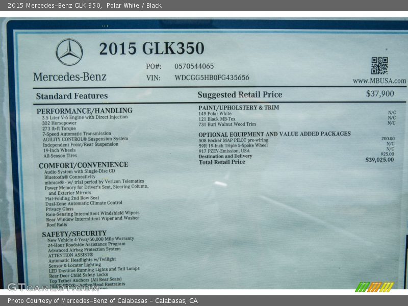 Polar White / Black 2015 Mercedes-Benz GLK 350