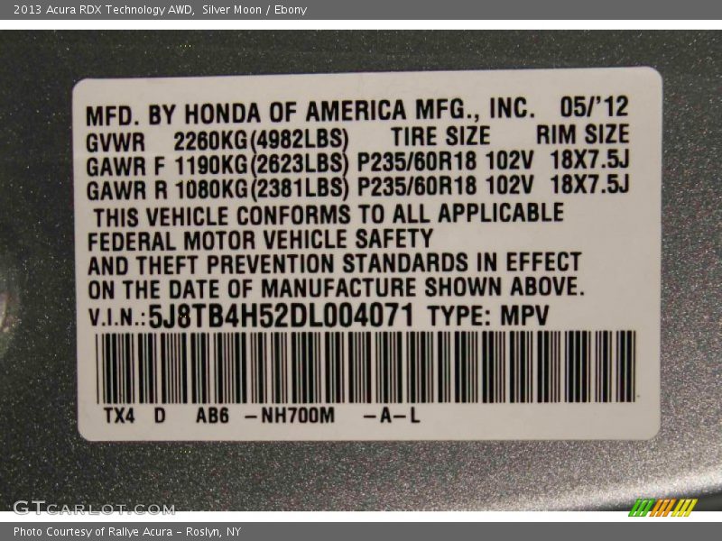 Silver Moon / Ebony 2013 Acura RDX Technology AWD