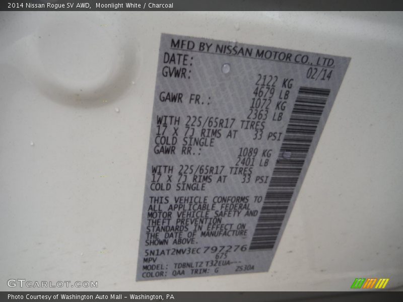 Moonlight White / Charcoal 2014 Nissan Rogue SV AWD
