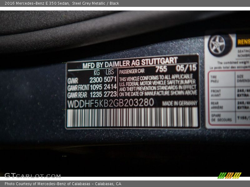 Steel Grey Metallic / Black 2016 Mercedes-Benz E 350 Sedan