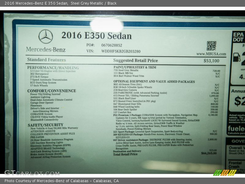 Steel Grey Metallic / Black 2016 Mercedes-Benz E 350 Sedan