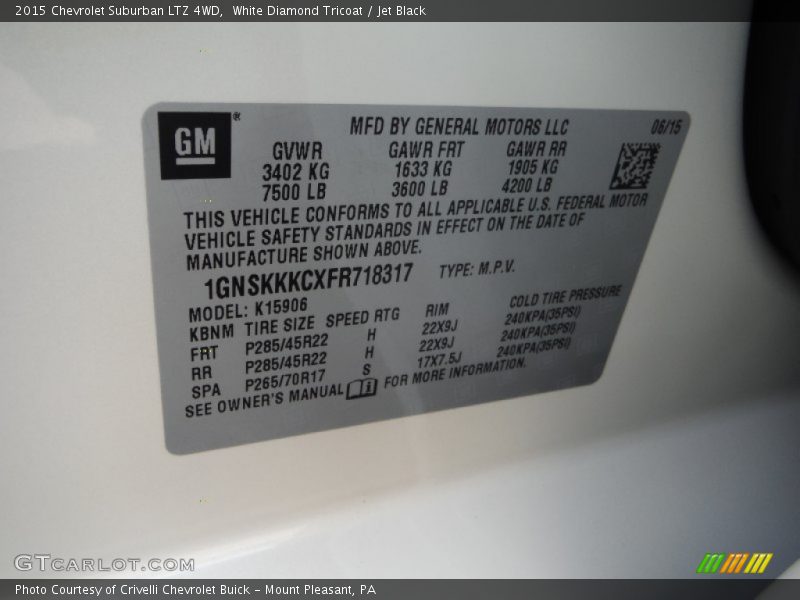 White Diamond Tricoat / Jet Black 2015 Chevrolet Suburban LTZ 4WD