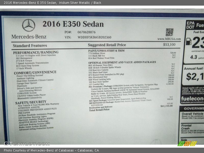 Iridium Silver Metallic / Black 2016 Mercedes-Benz E 350 Sedan