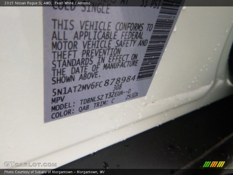 Pearl White / Almond 2015 Nissan Rogue SL AWD