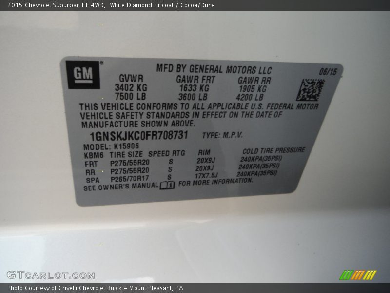White Diamond Tricoat / Cocoa/Dune 2015 Chevrolet Suburban LT 4WD