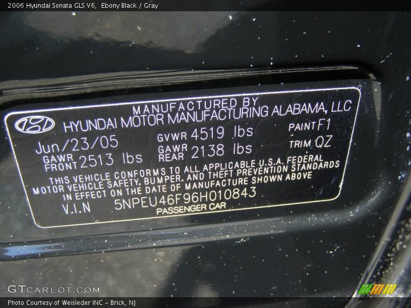 Ebony Black / Gray 2006 Hyundai Sonata GLS V6