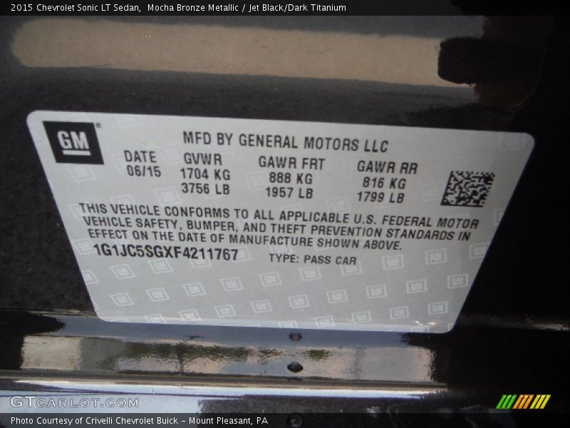 Mocha Bronze Metallic / Jet Black/Dark Titanium 2015 Chevrolet Sonic LT Sedan