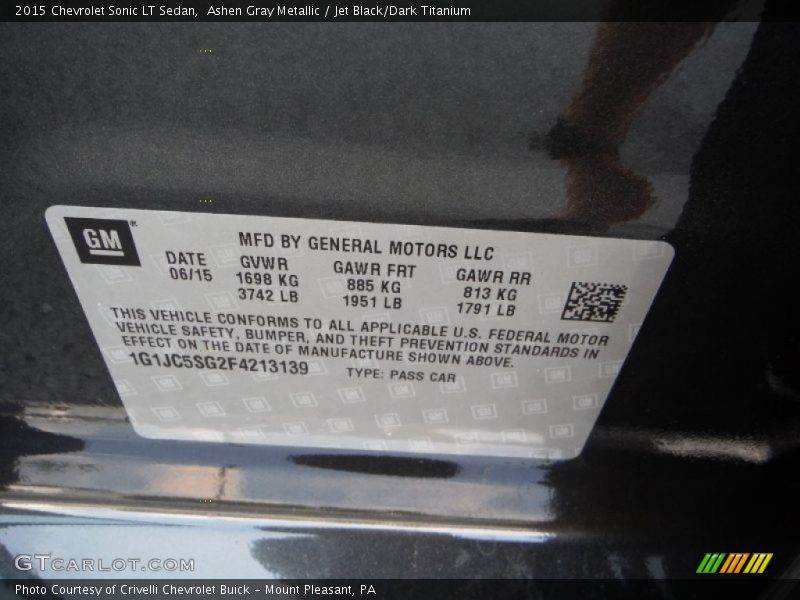 Ashen Gray Metallic / Jet Black/Dark Titanium 2015 Chevrolet Sonic LT Sedan