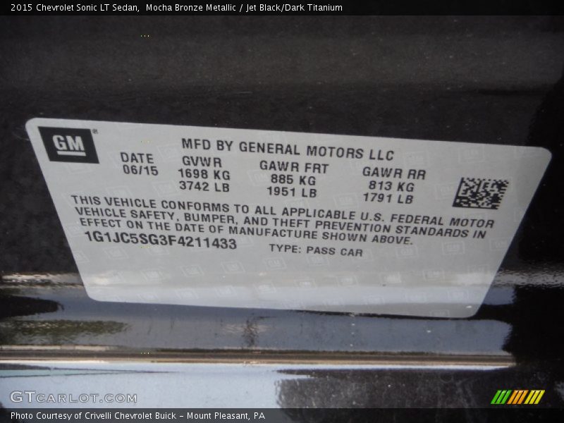Mocha Bronze Metallic / Jet Black/Dark Titanium 2015 Chevrolet Sonic LT Sedan