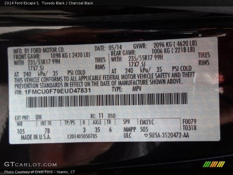 Tuxedo Black / Charcoal Black 2014 Ford Escape S