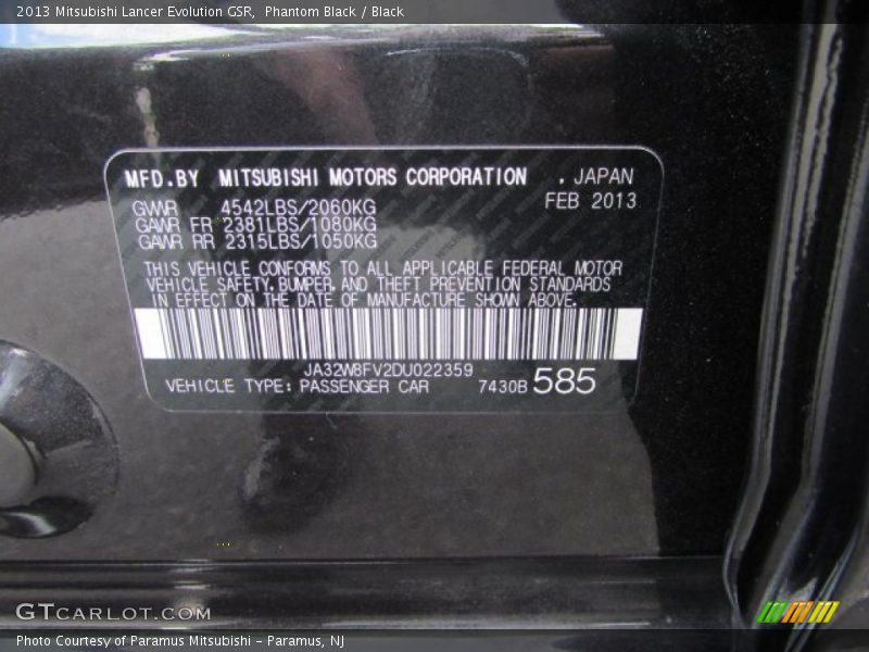 Phantom Black / Black 2013 Mitsubishi Lancer Evolution GSR
