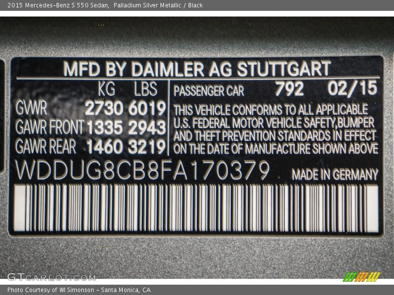 Palladium Silver Metallic / Black 2015 Mercedes-Benz S 550 Sedan