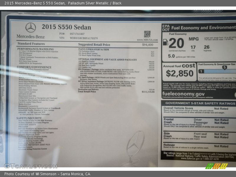Palladium Silver Metallic / Black 2015 Mercedes-Benz S 550 Sedan