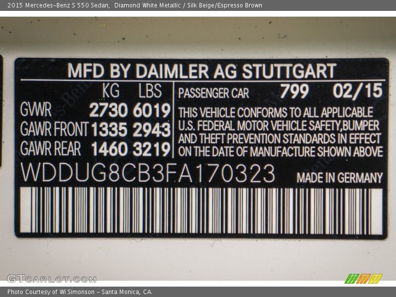 Diamond White Metallic / Silk Beige/Espresso Brown 2015 Mercedes-Benz S 550 Sedan