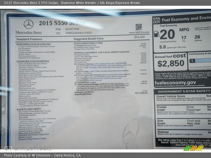 Diamond White Metallic / Silk Beige/Espresso Brown 2015 Mercedes-Benz S 550 Sedan