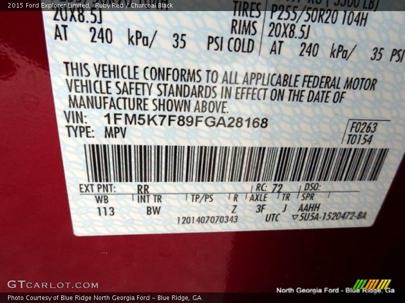 Ruby Red / Charcoal Black 2015 Ford Explorer Limited