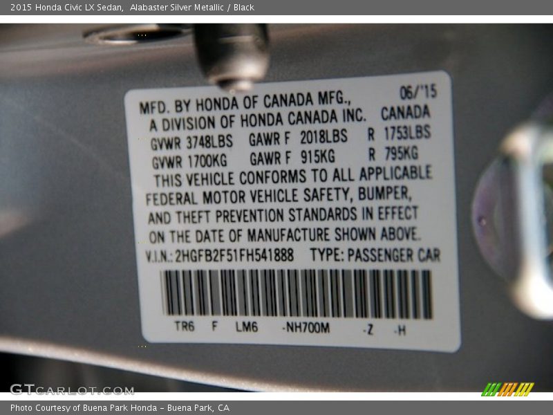 Alabaster Silver Metallic / Black 2015 Honda Civic LX Sedan