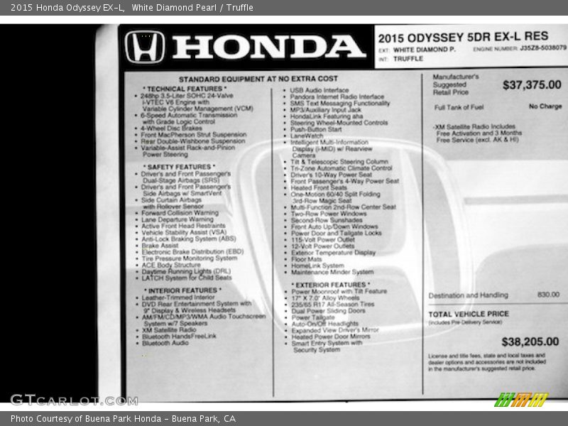 White Diamond Pearl / Truffle 2015 Honda Odyssey EX-L