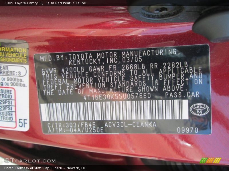 Salsa Red Pearl / Taupe 2005 Toyota Camry LE