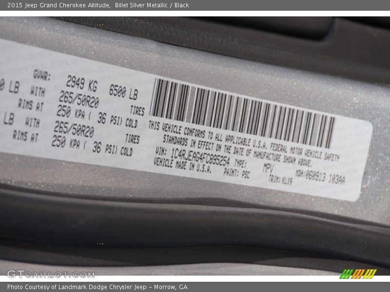 Billet Silver Metallic / Black 2015 Jeep Grand Cherokee Altitude