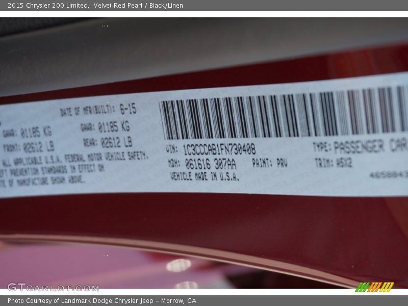 Velvet Red Pearl / Black/Linen 2015 Chrysler 200 Limited