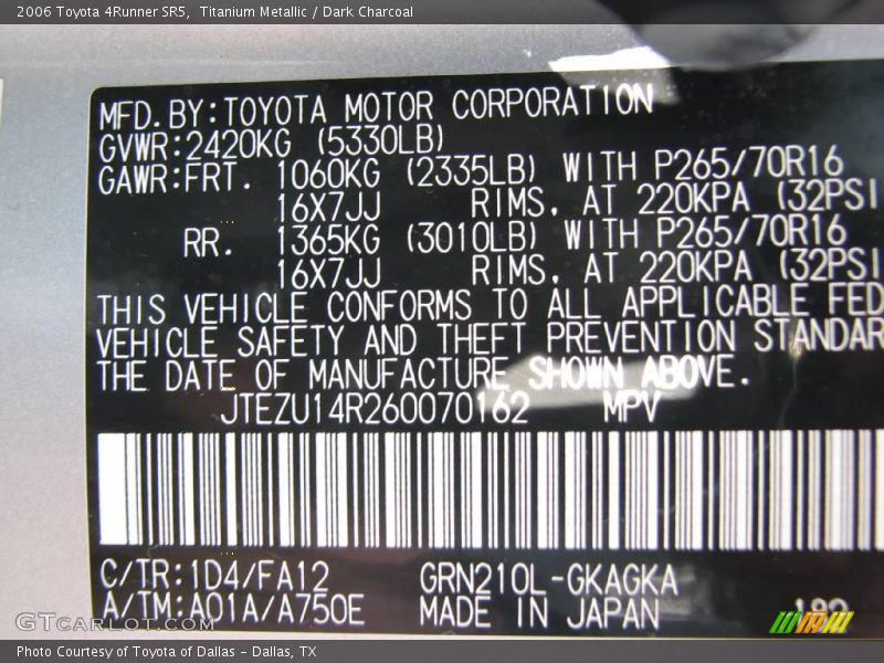 Titanium Metallic / Dark Charcoal 2006 Toyota 4Runner SR5