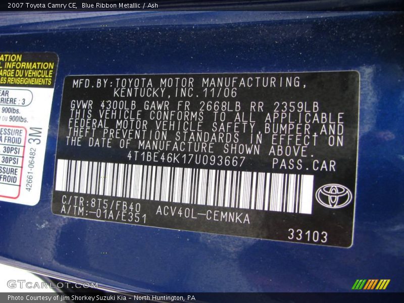 Blue Ribbon Metallic / Ash 2007 Toyota Camry CE