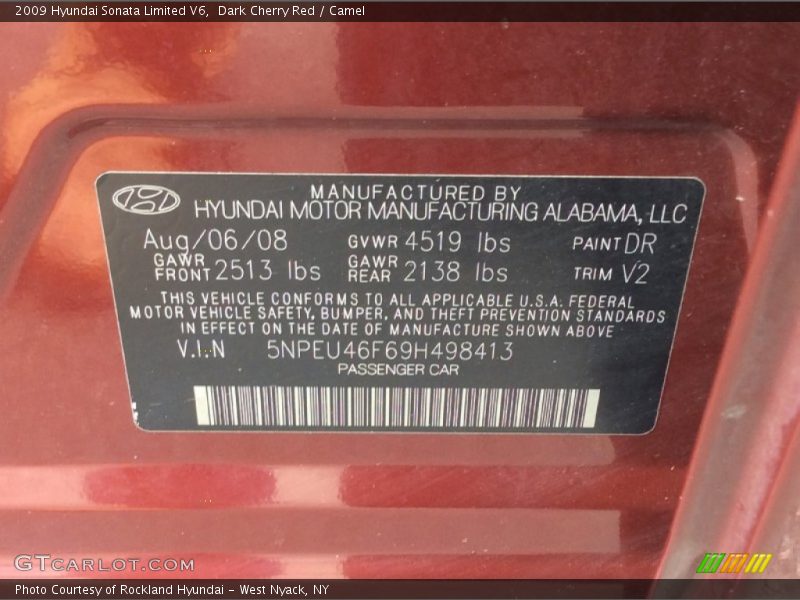 Dark Cherry Red / Camel 2009 Hyundai Sonata Limited V6
