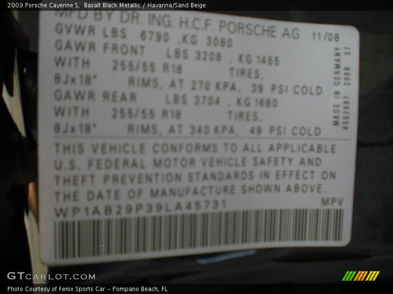 Basalt Black Metallic / Havanna/Sand Beige 2009 Porsche Cayenne S