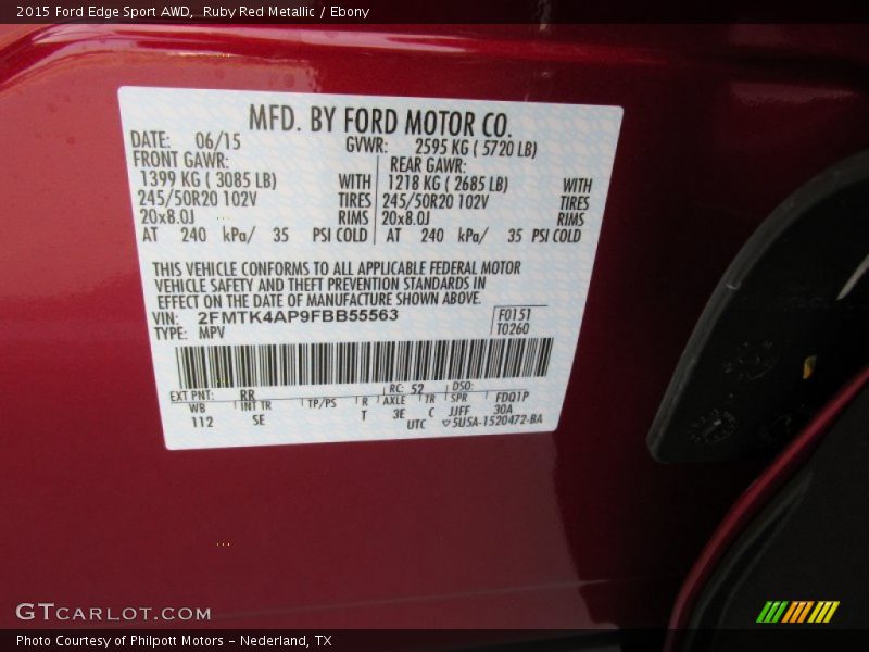 Ruby Red Metallic / Ebony 2015 Ford Edge Sport AWD