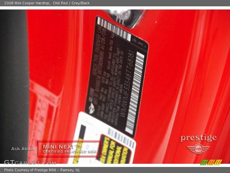 Chili Red / Grey/Black 2008 Mini Cooper Hardtop