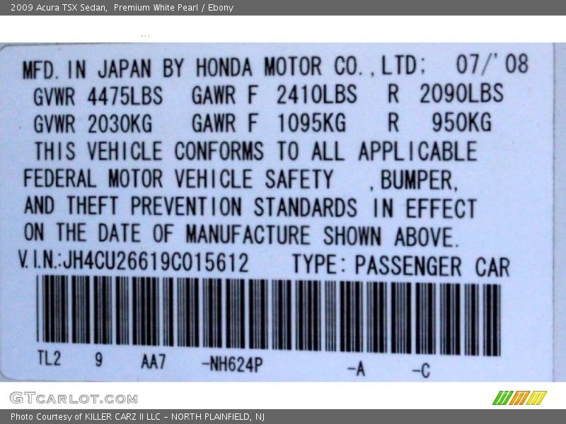 Premium White Pearl / Ebony 2009 Acura TSX Sedan