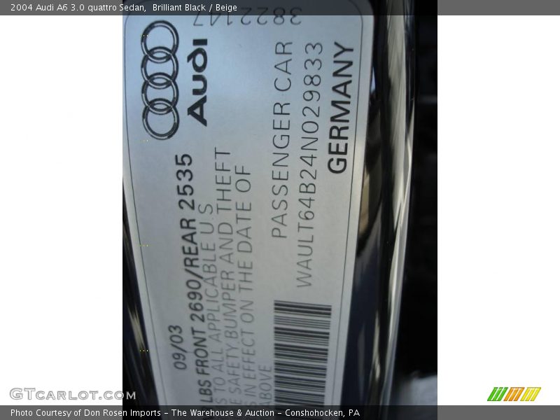 Brilliant Black / Beige 2004 Audi A6 3.0 quattro Sedan