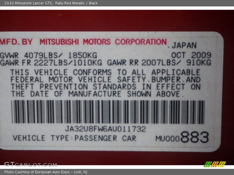 Rally Red Metallic / Black 2010 Mitsubishi Lancer GTS
