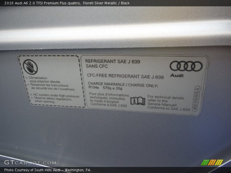 Info Tag of 2016 A6 2.0 TFSI Premium Plus quattro