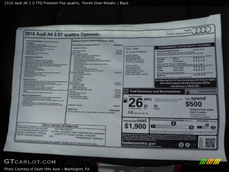 Florett Silver Metallic / Black 2016 Audi A6 2.0 TFSI Premium Plus quattro