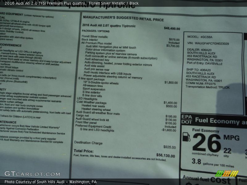 Florett Silver Metallic / Black 2016 Audi A6 2.0 TFSI Premium Plus quattro