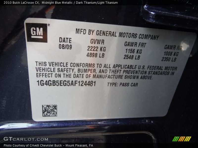 Midnight Blue Metallic / Dark Titanium/Light Titanium 2010 Buick LaCrosse CX